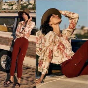 Anthropologie Red Cargo Jogger Pants – Relaxed Fit Utility Pants – Size 25